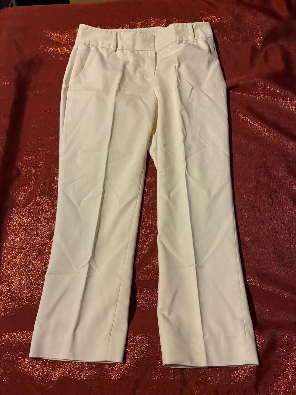 Chaus Pants Womens 8 Cream Straight Leg Dress Trouser Tailored Pleat Ankle